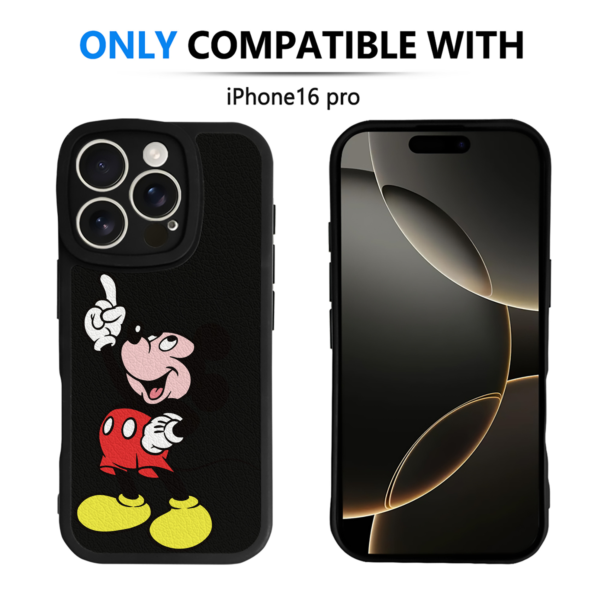 （画像用） ミッキーマウス Mickey Mouse 【iPhone 16シリーズ対応】シリコンスマホケース（レザー調） 材質：シリコン
